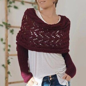 Women's Multifuntional Crochet Knitted Cable Scarf With Sleeves